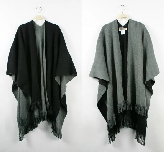 
New Women Yak Wool Cape Shawl Blanket Solid Color Double Sides Wear Fashion Ruana Fringe Kimono Poncho 