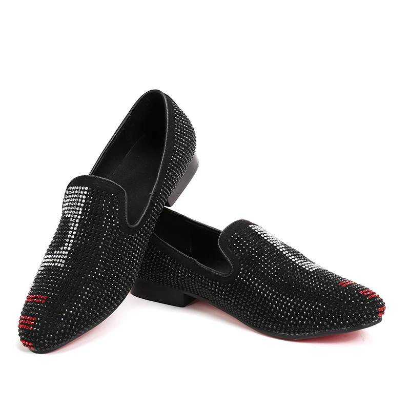 Nx005 Top Quality Men's Luxury Crystal Black Shoe Fashion Designer Flat