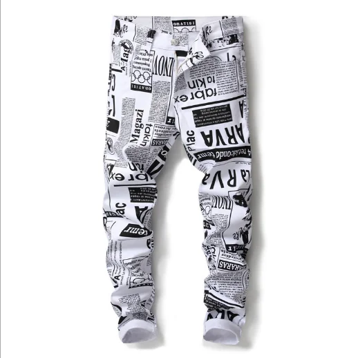 

Q75011 New Style Wholesale Printed Denim Slim Fit Jeans Pants For Men, Show
