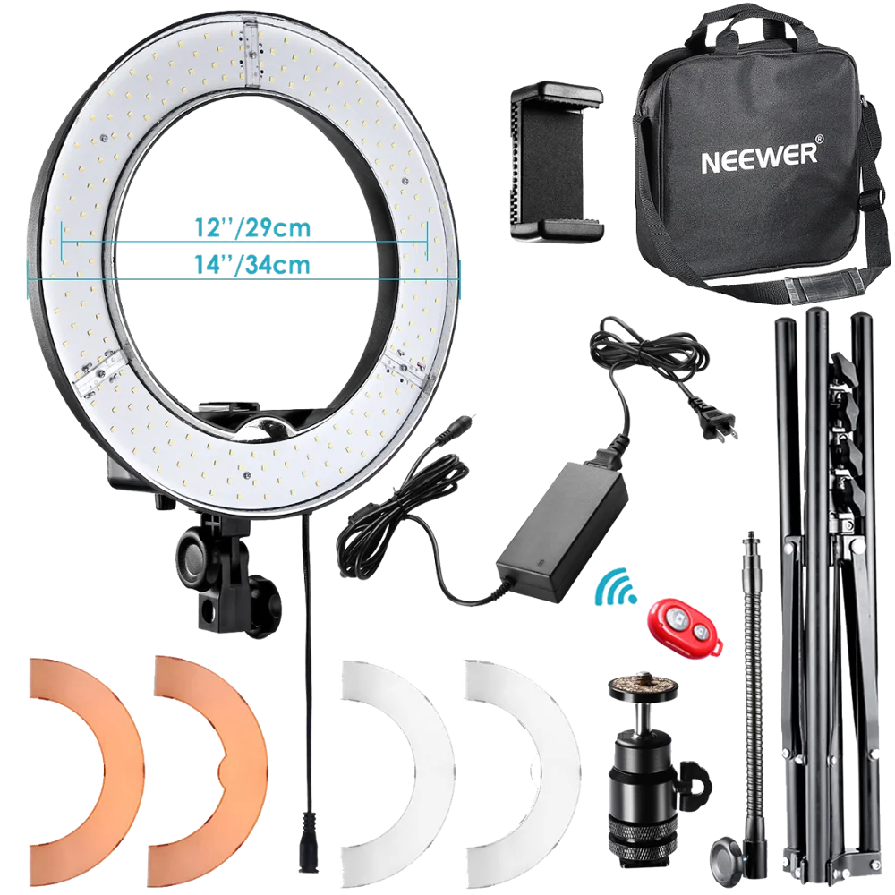 

Neewer 12-inch Inner/14-inch Outer LED Ring Light and Light Stand 36W 5500K Kit with Soft Tube,Color Filter,Hot Shoe Adapter, N/a
