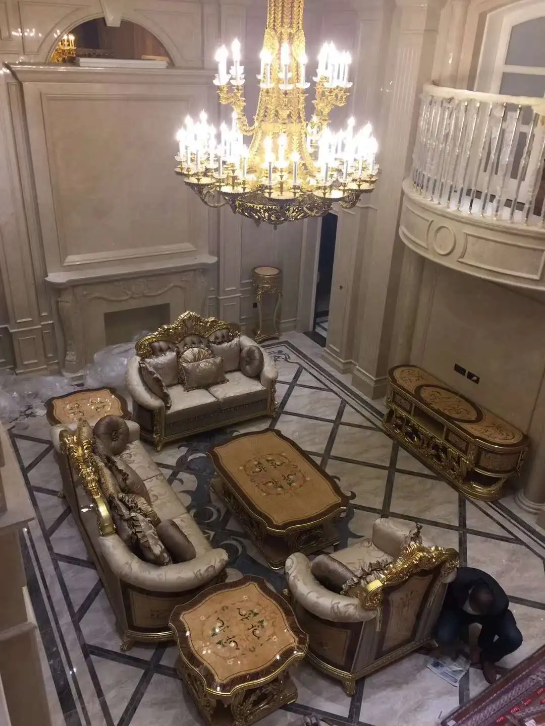 European italian classical style livingroom furniture wooden carved flower royal luxury sofa set