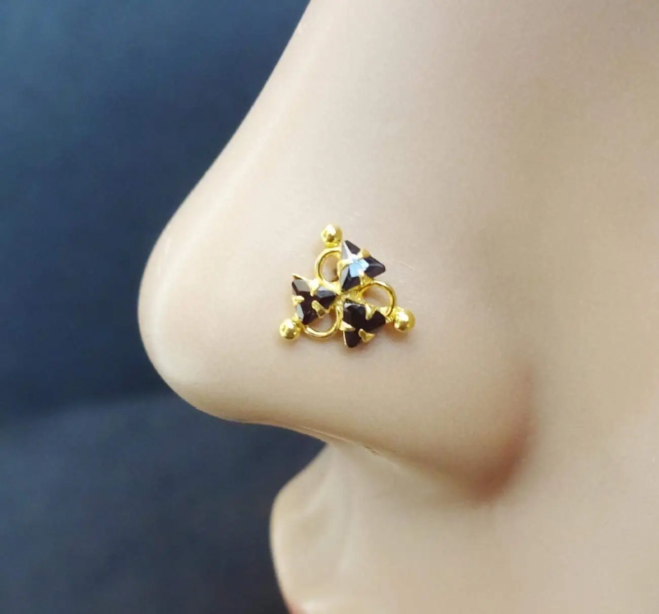 Black Gold Piercing,Bollywood Nose Ring,Crock Screw Nose Stud,Indian Nose Piercing,Monroe Piercing,Flower Nose Stud,Gold Nose Ring,White Gold Nose Ring,CZ Simulated Diamond Piercing( TEJ614)