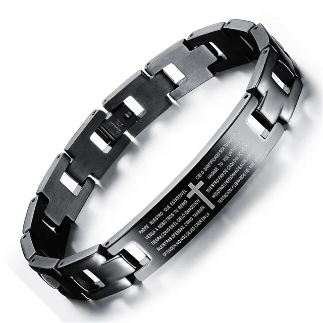 

OEM Titanium Material To Create English Bible Verses Men's Power Bracelet, Black