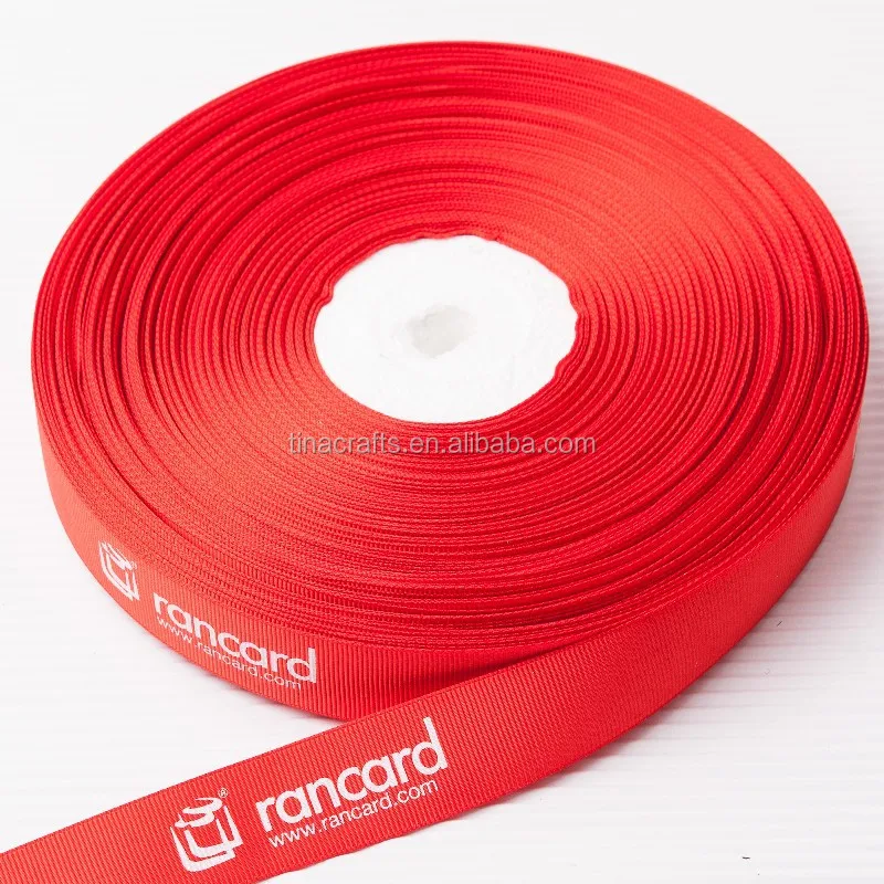 

Wholesale custom logo 2cm red grosgrain ribbon white printed ribbon, Colourful
