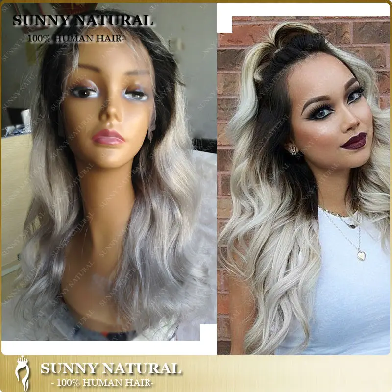 Ombre Full Lace Silver Grey Hair Wig Ombre Human Hair Wigs Gray