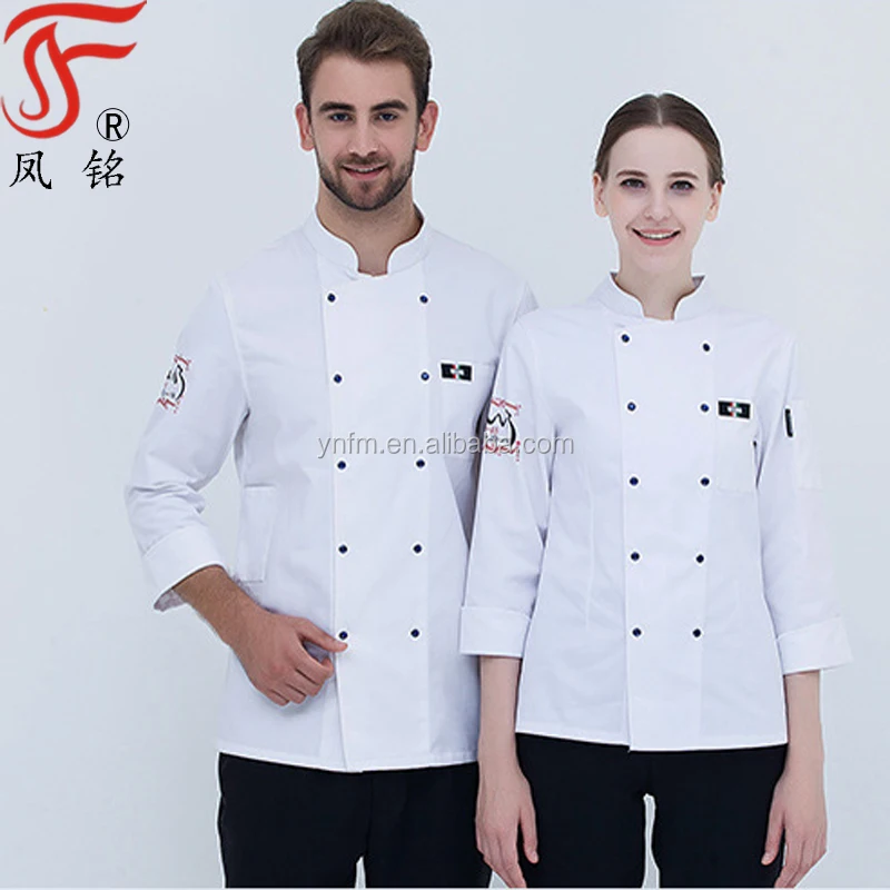 

Long Sleeve White Unisex Chef Jacket Polyester Cotton Cooking Clothing For Restaurant Bakery Custom Logo., Customized color