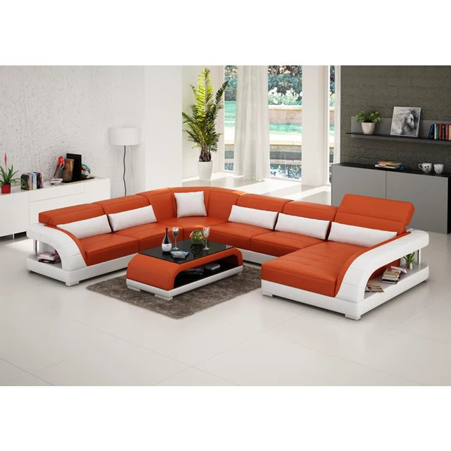 Source China Factory High Quality Cowhide Leather Sectional Sofa