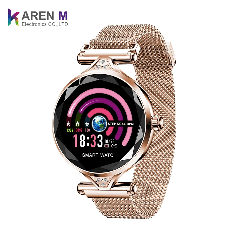 

2019 H1 Smart phone Watch Women Waterproof Heart Rate Monitor Fitness Tracker Luxury Fashion Smart watch for Lady girls, Blue.silver .gold .purple