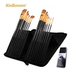 High Quality Painting Brush 15 Piece Set Long Handle Nylon Hair Acrylic Watercolor Paint Brush Set With Canvas Bag