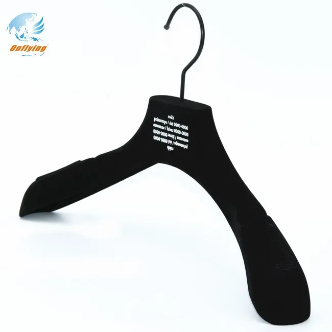Custom plastic black velvet coat hanger with print logo