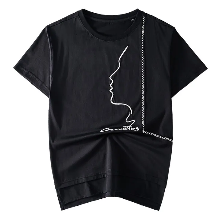 
2018 2019 New O neck Custom T shirt Embroidery Made In China black embroidery tee shirt , slim fit t shirt 