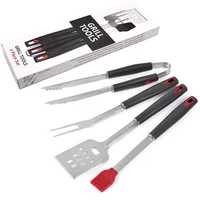 

Amazon 2019 Hot Sale Professional Eco -friendly Food Grade 4pcs BBQ Utensil Set Stainless Steel Barbecue Tool Set