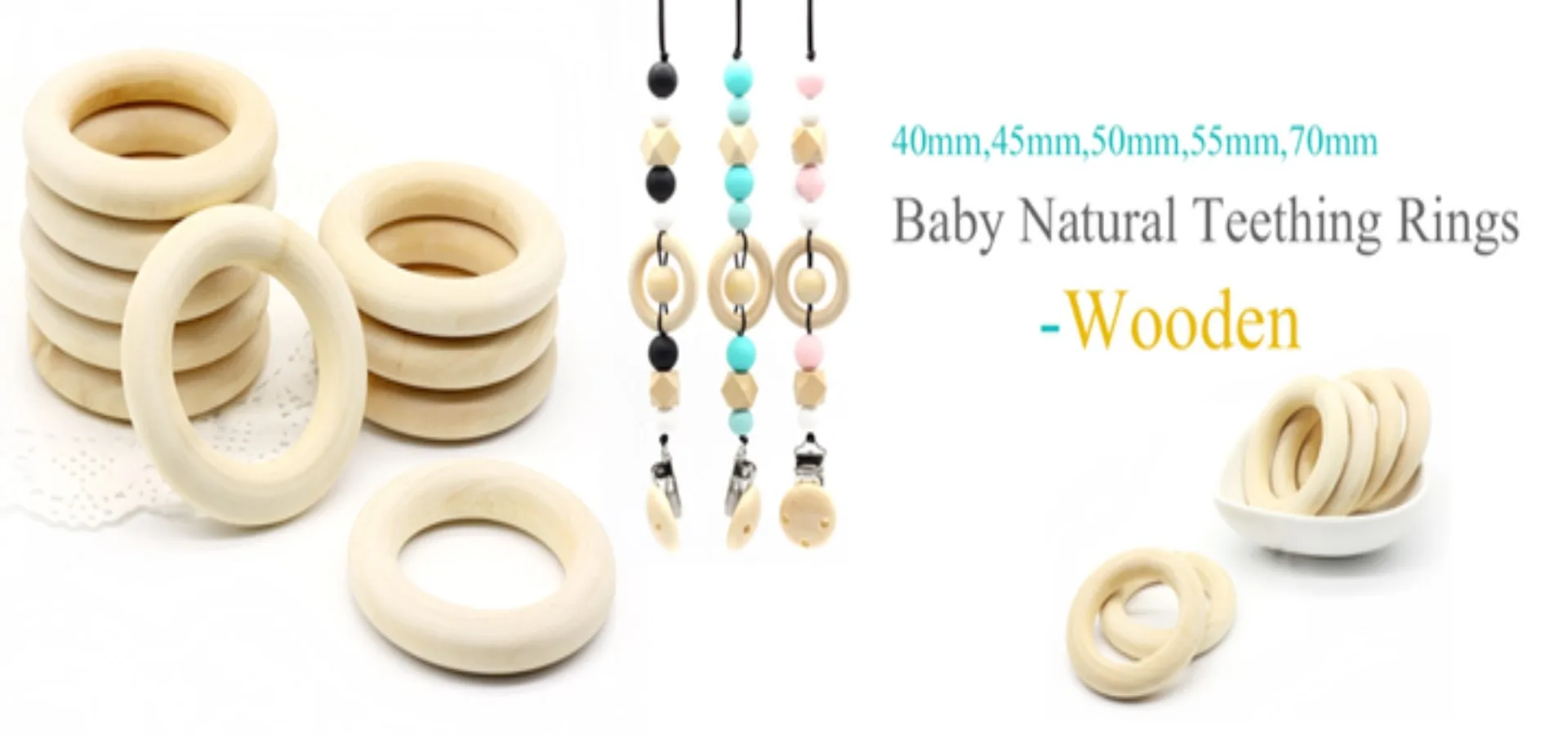 Baby Play Gym Silicone Chew Toy Baby Teether Wood Ring String Wooden Beads SI
