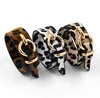 Hot selling new fashion jewelry ladies horse hair leopard leather wide adjustable bracelet 3 colors bangles 2018 fall winter