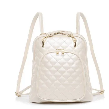 Ry1403 Fashion Women S Shoulder Bag Quilted Beige Leather Back Pack College Brand Laptop Backpack Female School Bags For Age