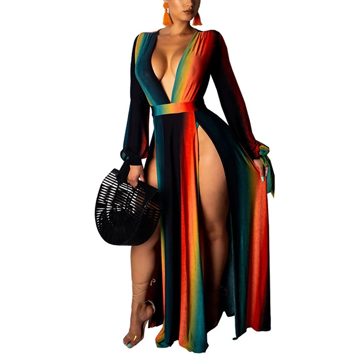 

Private Label Long Sleeve Printed V Neck One Piece Summer Sexy Dresses For Women