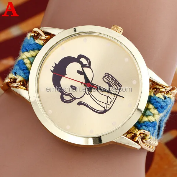 

Fashion Cute Monkey Face Handmade Girls Friendship Woven Bracelet Watch
