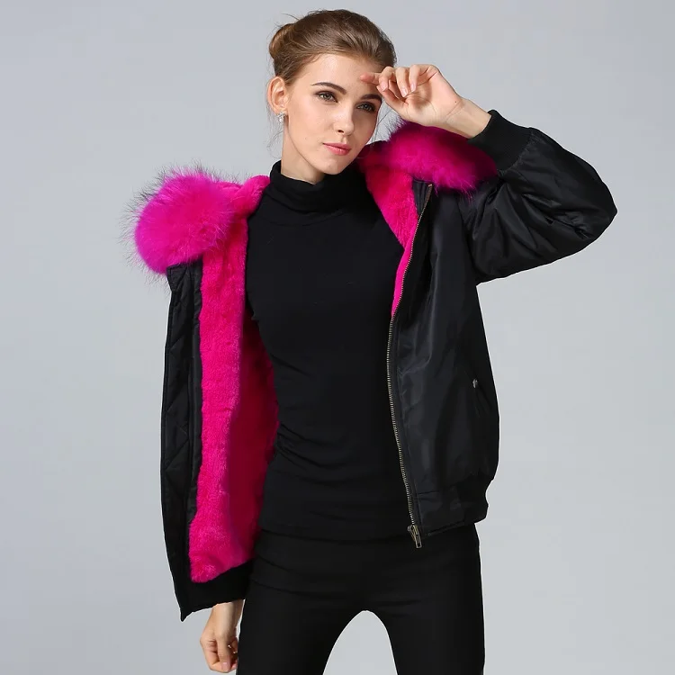 Faux Fur Lined With Raccoon Fur Trim Hot Sale Bomber Jacket Women Buy