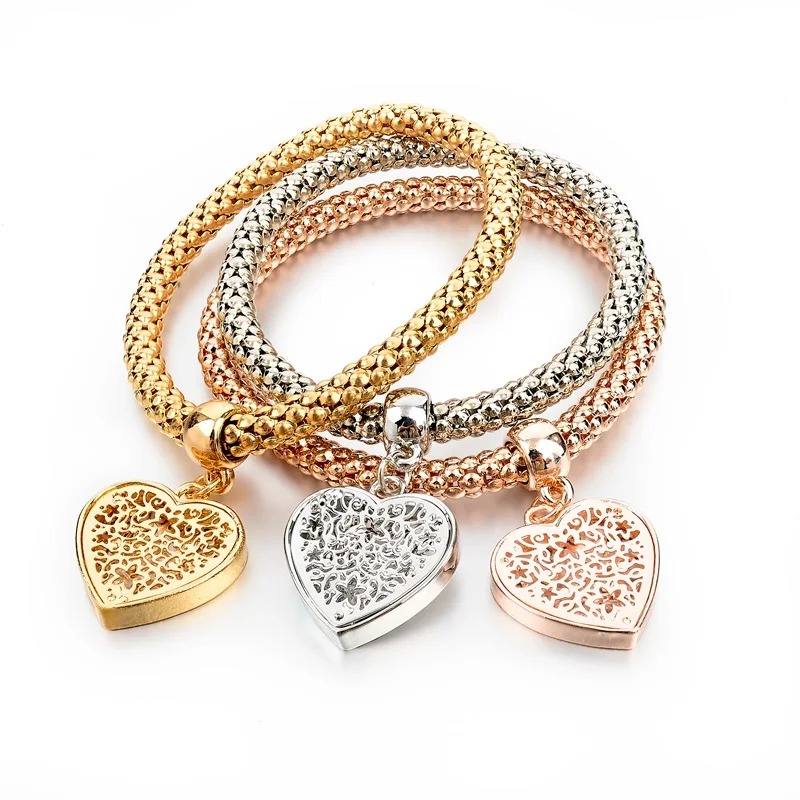 

Wholesale Stock Charm Three Color Bracelet Set For Women, Gold/rose gold / silver