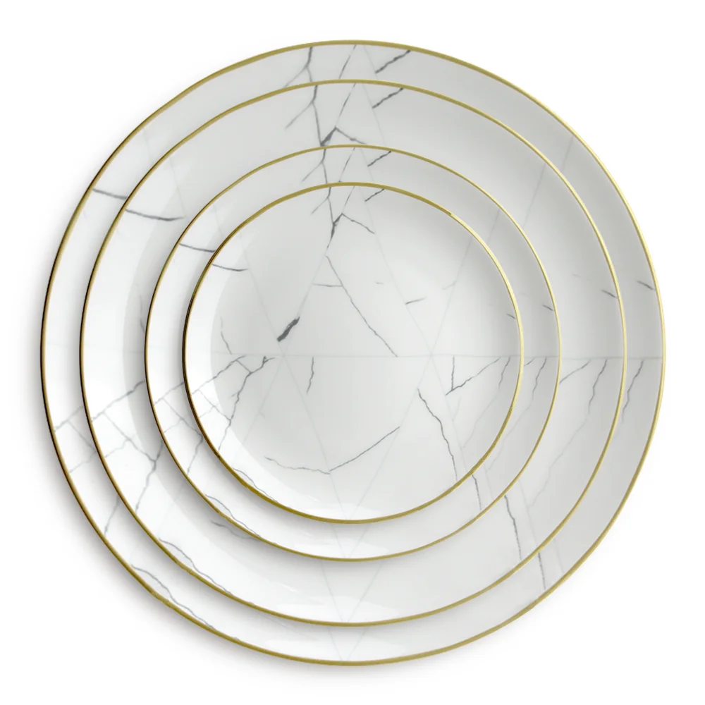 

Marble Gold Rim best white bone china commemorative wedding plates rustic ceramic plates