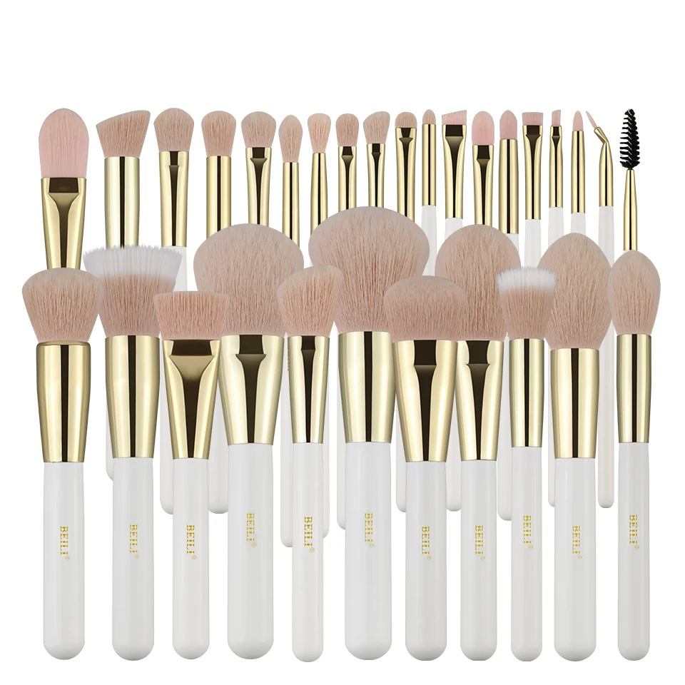 

BEILI New Arrival Professional 30Pcs White Gold Pink Synthetic hair Fashion Foundation Eyebrow Eyelash Makeup Brushes Set OEM