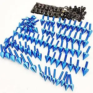 XKMT GROUP Universal Blue Spike Socket Head Bolt Button Head Bolt Flange Bolt Nylon Removable Rivets Fuji-lock Nuts Fairing Bolts Windscreen Fasteners Screw kit Sportbike Pack For Yamaha YZF R1 R6 R6S
