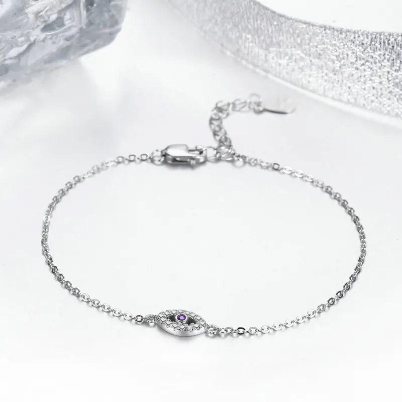 

925 Sterling Silver Purple Zircon Eyes Adjustable Chain Bracelets Jewelry