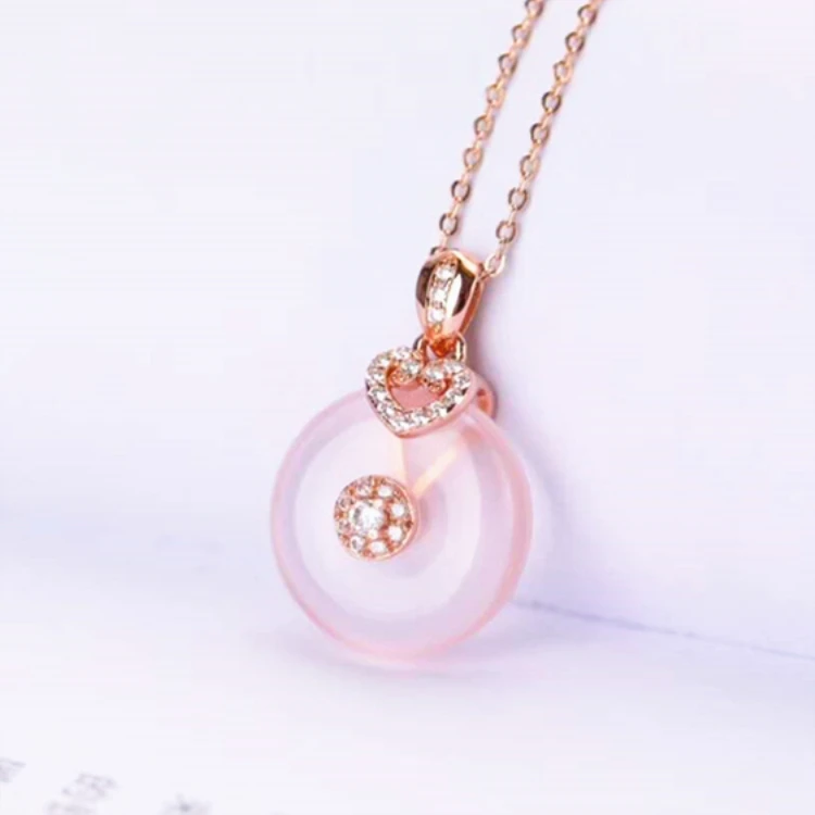 

dharma wheel pendant crystal 18k gold plated 925 sterling silver natural Rose Quartz pendant for women necklace stone pendant