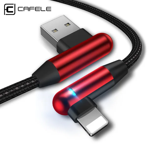 

cafele led 90 degree right angle game nylon woven mini usb 2.0 data charging pin cable for iphone, Black/red