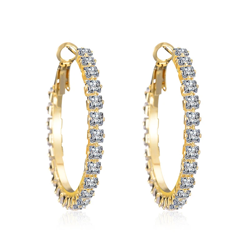 

Luxury Gold Hoop Earring Fashion Round Shining Rhinestone Crystal Zircon Big Hoop Earrings For Women Wholesale (KER210), Same as the picture