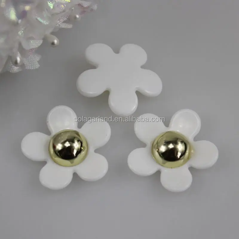 

New Arrive Factory Wholesale White Daisy Flowers With Golden Round Beads Center In 18mm/22mm/28mm/37mm/