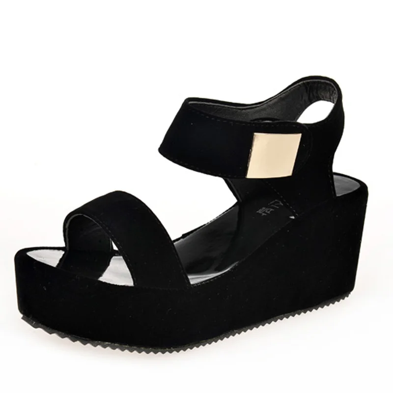 

cz18088a New casual ladies platform pu lightweight black wedge heel sandals shoes women, Black,white