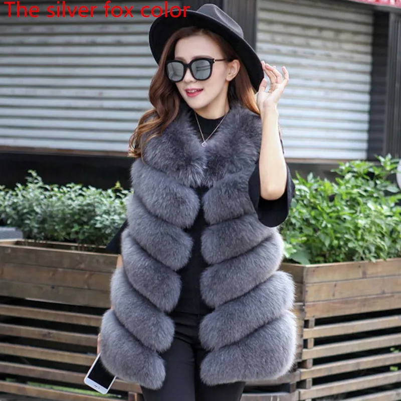 Winter new fashion black woman artificial fur coat vest