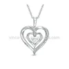two rows 925 silver heart pendant setting cz stones forever promiss jewelry for lover