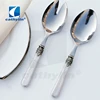 Cathylin top grade plastic handle 18/10 stainless steel serving set salad fork spoon for wedding hotel party restaurant