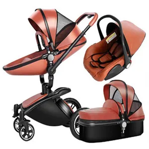 Image of Hot Mom Baby Stroller Pink PU Eggshell 3 in 1 Travel System Seat and Carrycot China Baby Pram