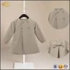 Ecoach Korean style baby girls Double-breasted leg length Coat Soft Woolen Jacket with cute Bowknot back waist Windbreaker