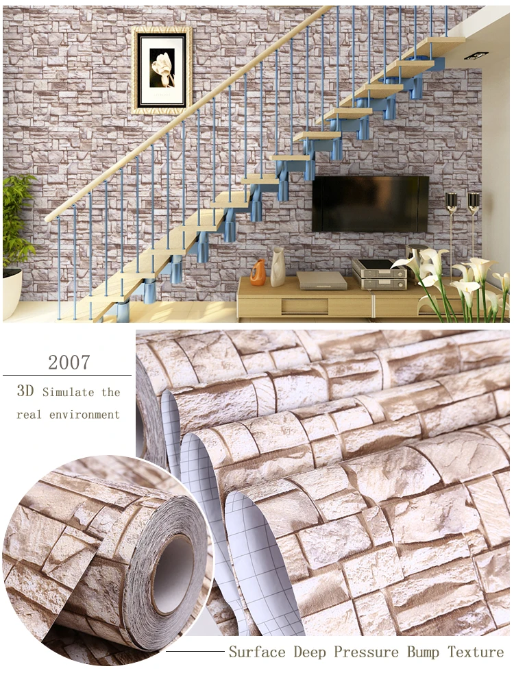 Manufacturer supply 0.61*50M PVC self adhesive brick design wallpaper for home decoration