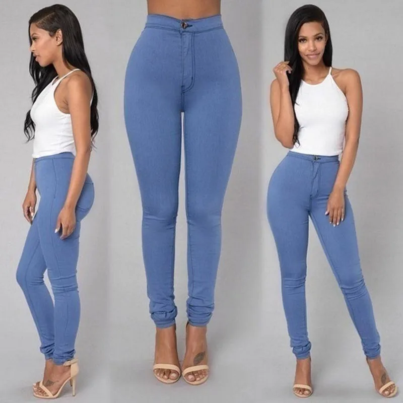 
Female Elastic Waist Pencil Pants Tight Candy Colored Women Jeans 