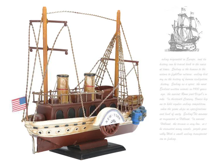 American Mediterranean Style Metal Sailing Ship Model Antique Vintage Boat Nautical Home Decoration Crafts