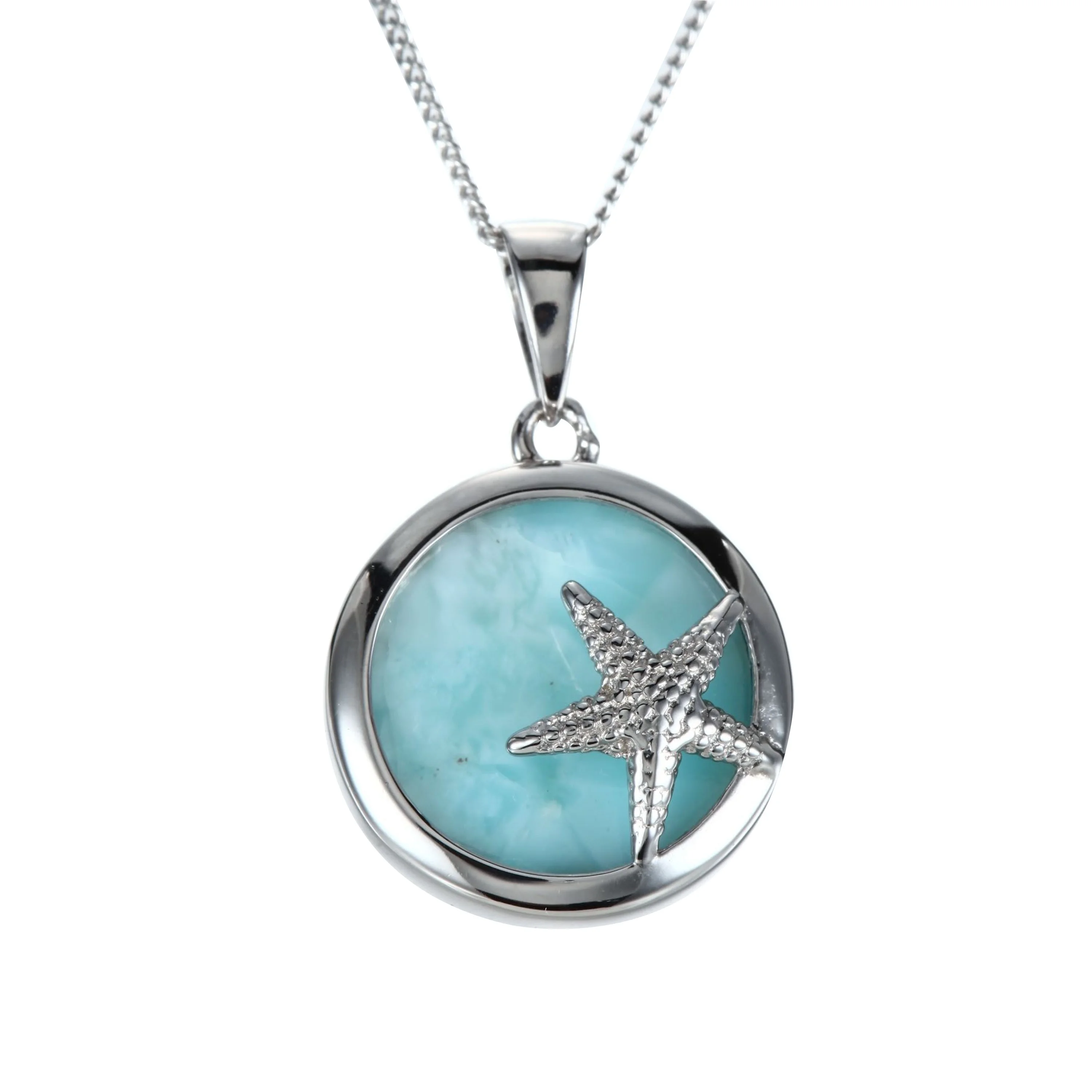 

925 Sterling Silver Natural Larimar Gemstone Starfish Shell Pendant Sea Life Larimar Jewelry for Women