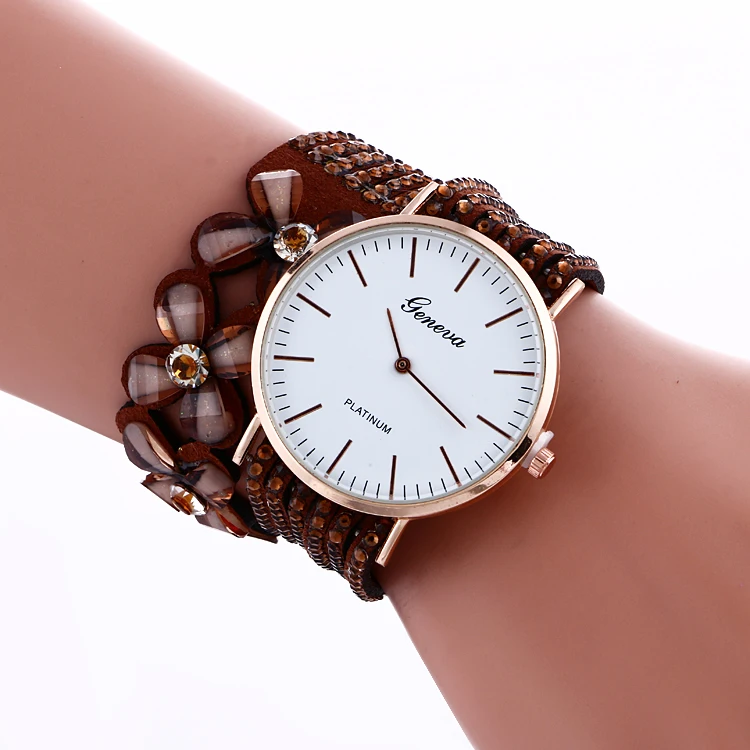 

2969 Luxury Women Watches Long Strap Bracelet Crystal Flower Rhinestone Gold Case Plated Quartz Hours, Red;black;brown;green;blue;pink;purple;golden