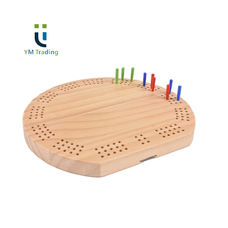Yuming New Design Pine Wood Cribbage Board Game Match Plastic Pegs Fans