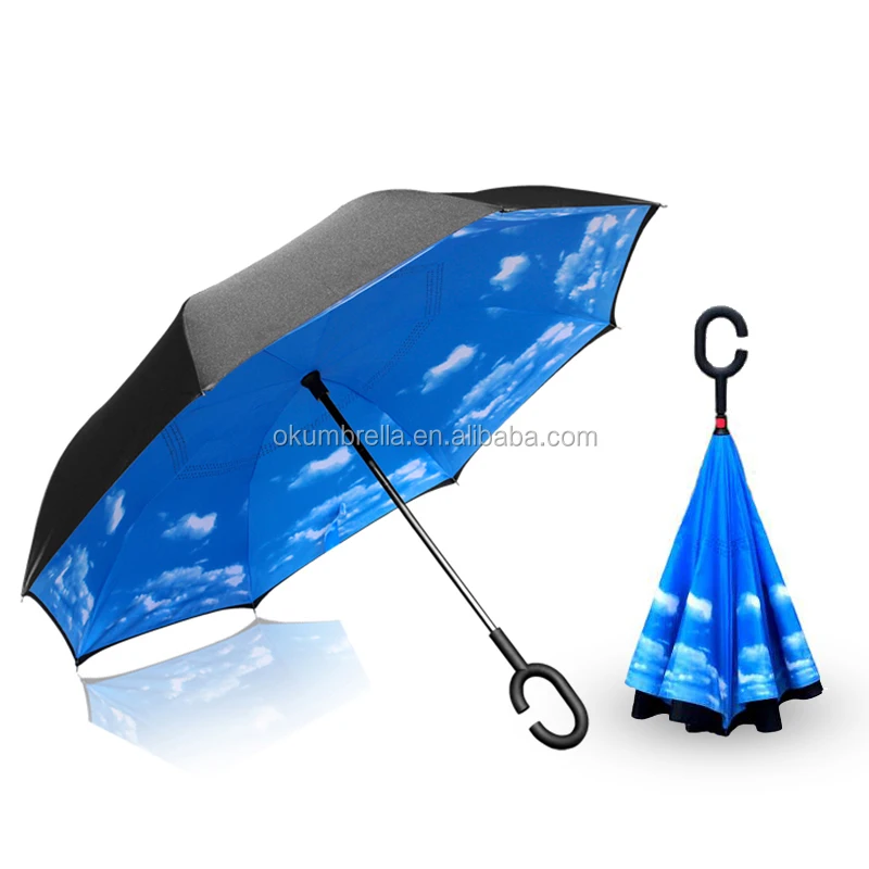 

Pattern Design Custom Semi Automatic Open Double Layer Windproof Inverted Reverse Car Umbrella