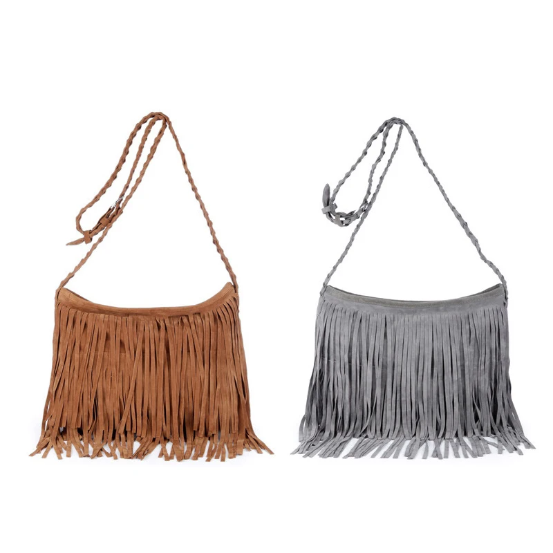 

Wholesale Ladies Vintage Monogrammed Fancy Fringe Crossbody Bag Suede Fringe Handbag, As pic's shown, 4 colors