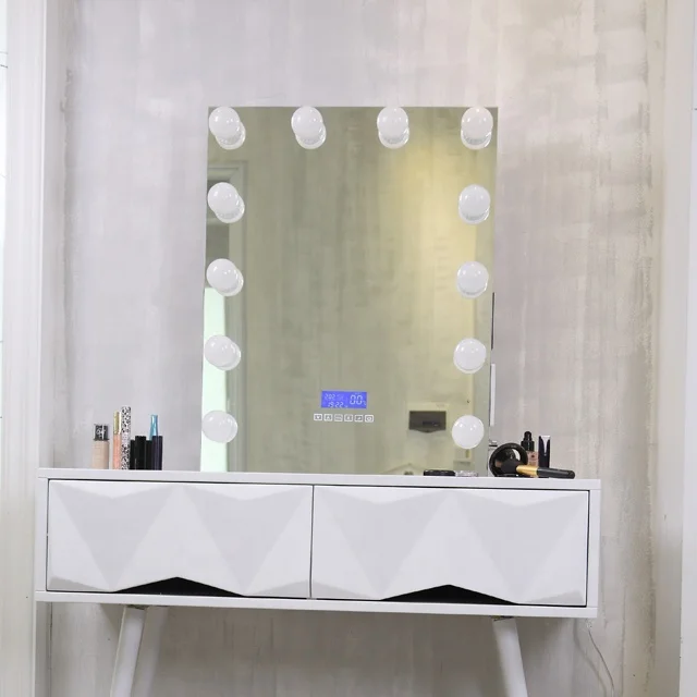 

White Frameless 3-color Light Dimming Hollywood Lighted Vanity Mirror, Black;white