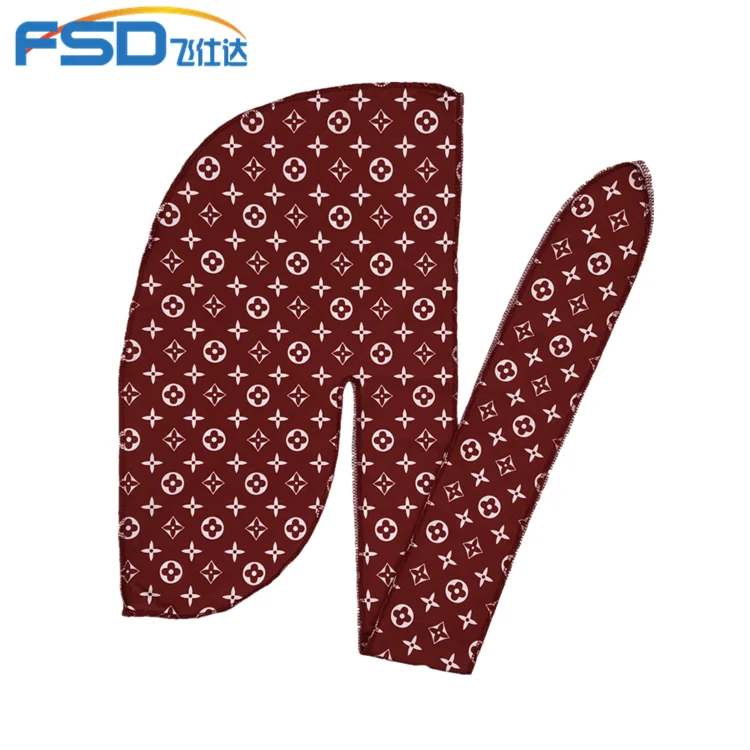 
Custom silk satin velvet designer silky polyester logo turban wave cap durag 