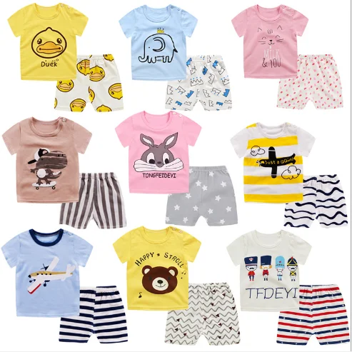

Wholesale factory price Summer baby clothes set 100% cotton short sleeve 2pcs children clothes set, As picture