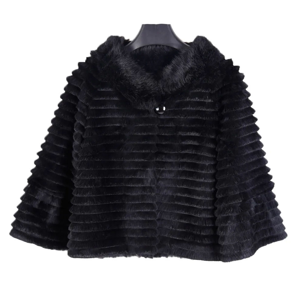 classic high quality hot sale black rabbit fur sheared stripe woven winter coats