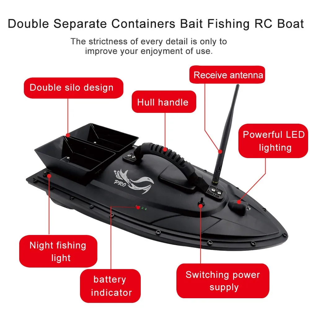 Professional Sea Fishing Remote Control Bait Boat 3KG 500M Low Battery  Alarm Night Lighting Waterproof High Speed RC Bait Boat